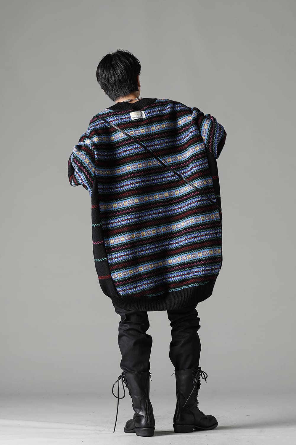 Double zip balloon shaped fair isle pattern sweater