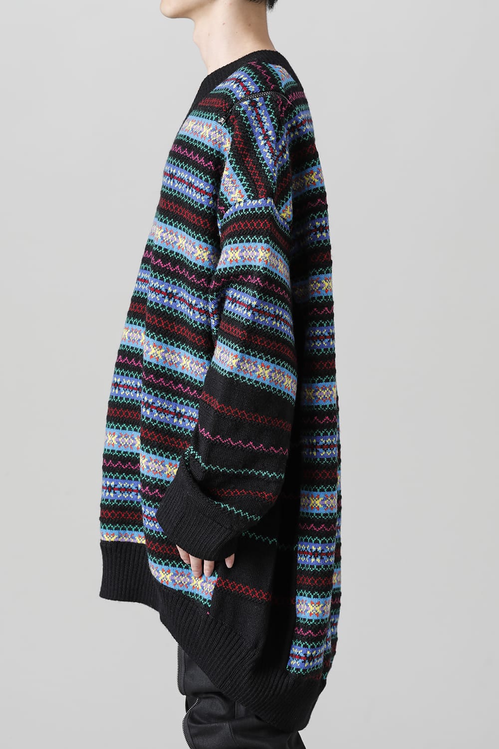 Double zip balloon shaped fair isle pattern sweater