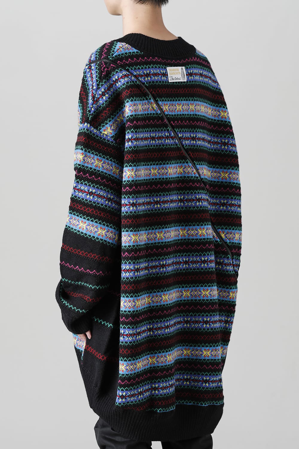 Double zip balloon shaped fair isle pattern sweater