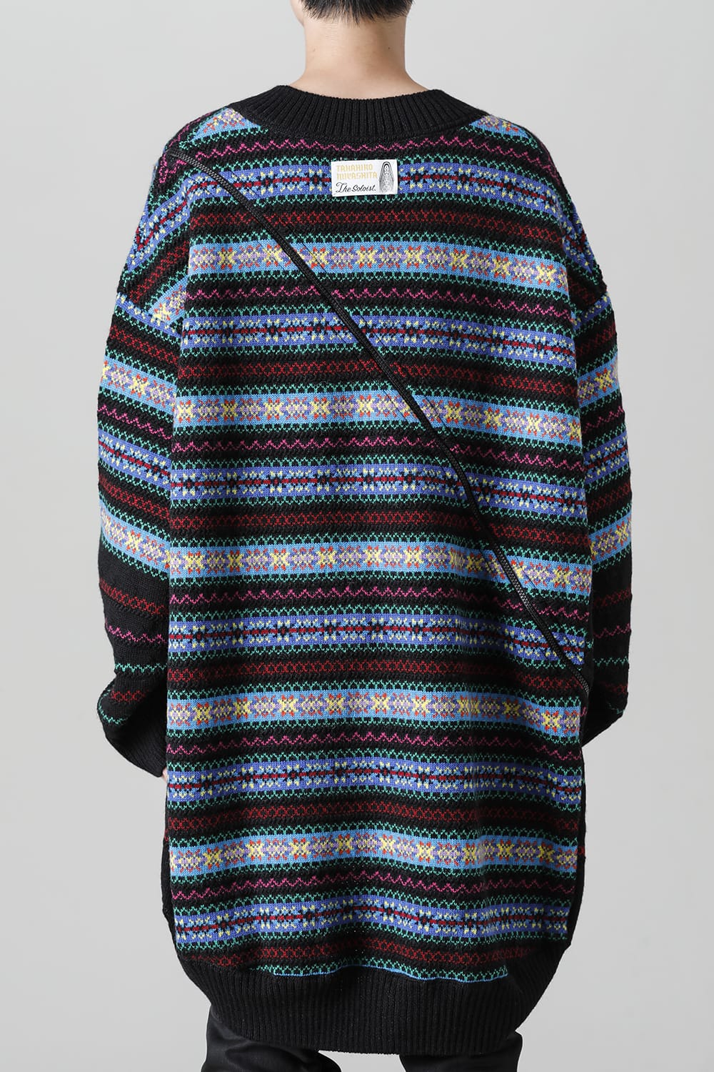 Double zip balloon shaped fair isle pattern sweater