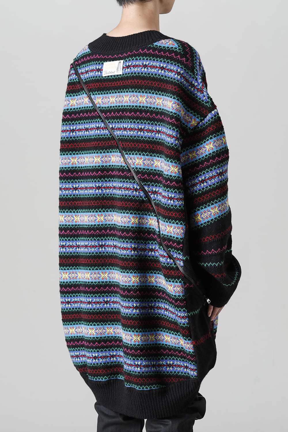 Double zip balloon shaped fair isle pattern sweater