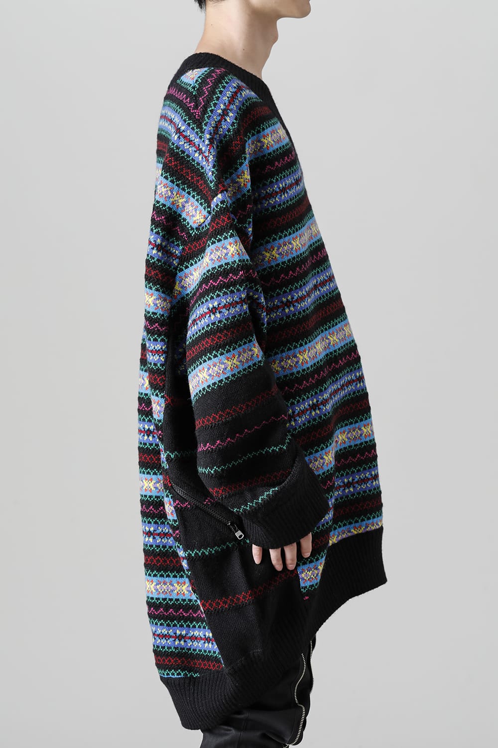 Double zip balloon shaped fair isle pattern sweater