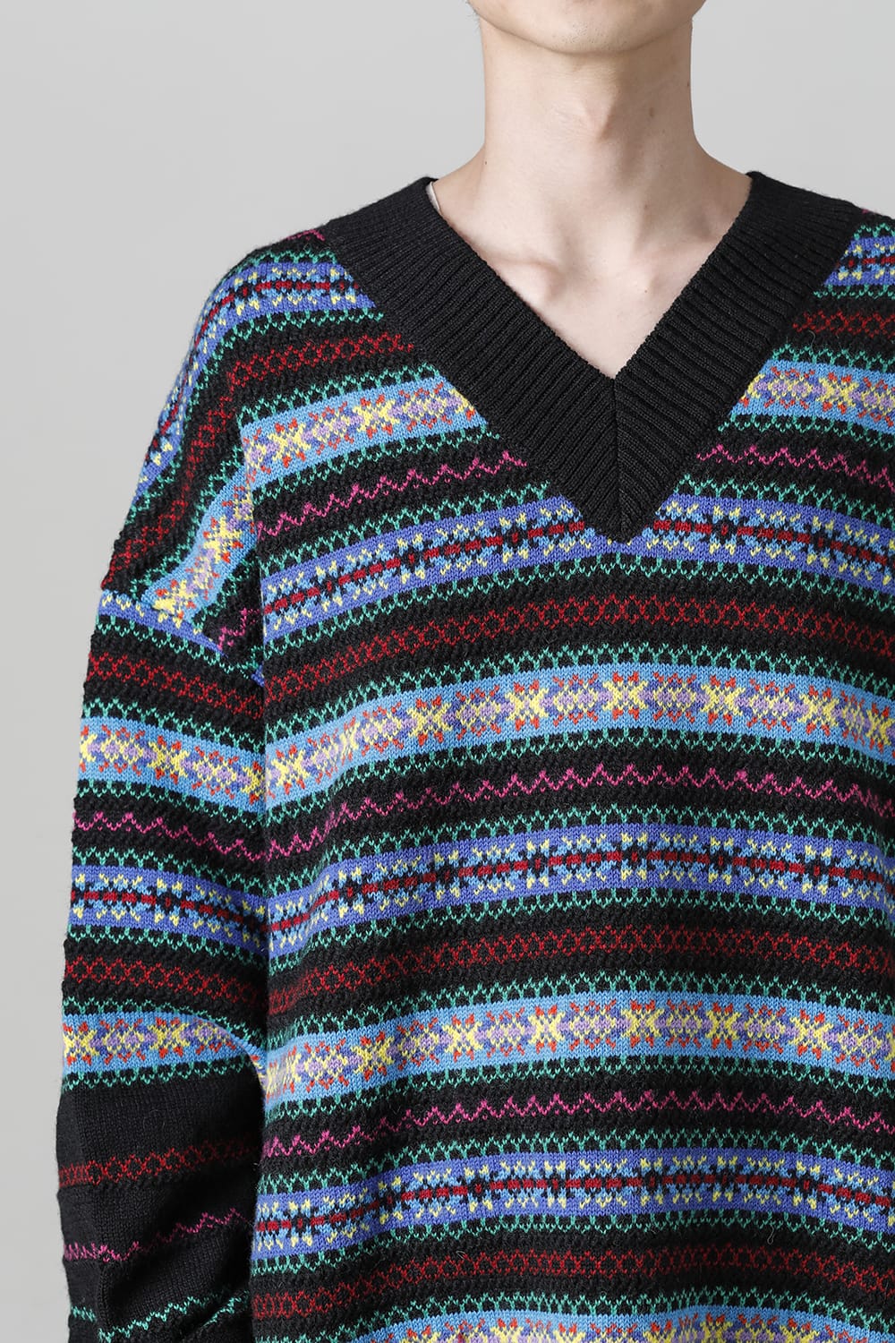 Double zip balloon shaped fair isle pattern sweater