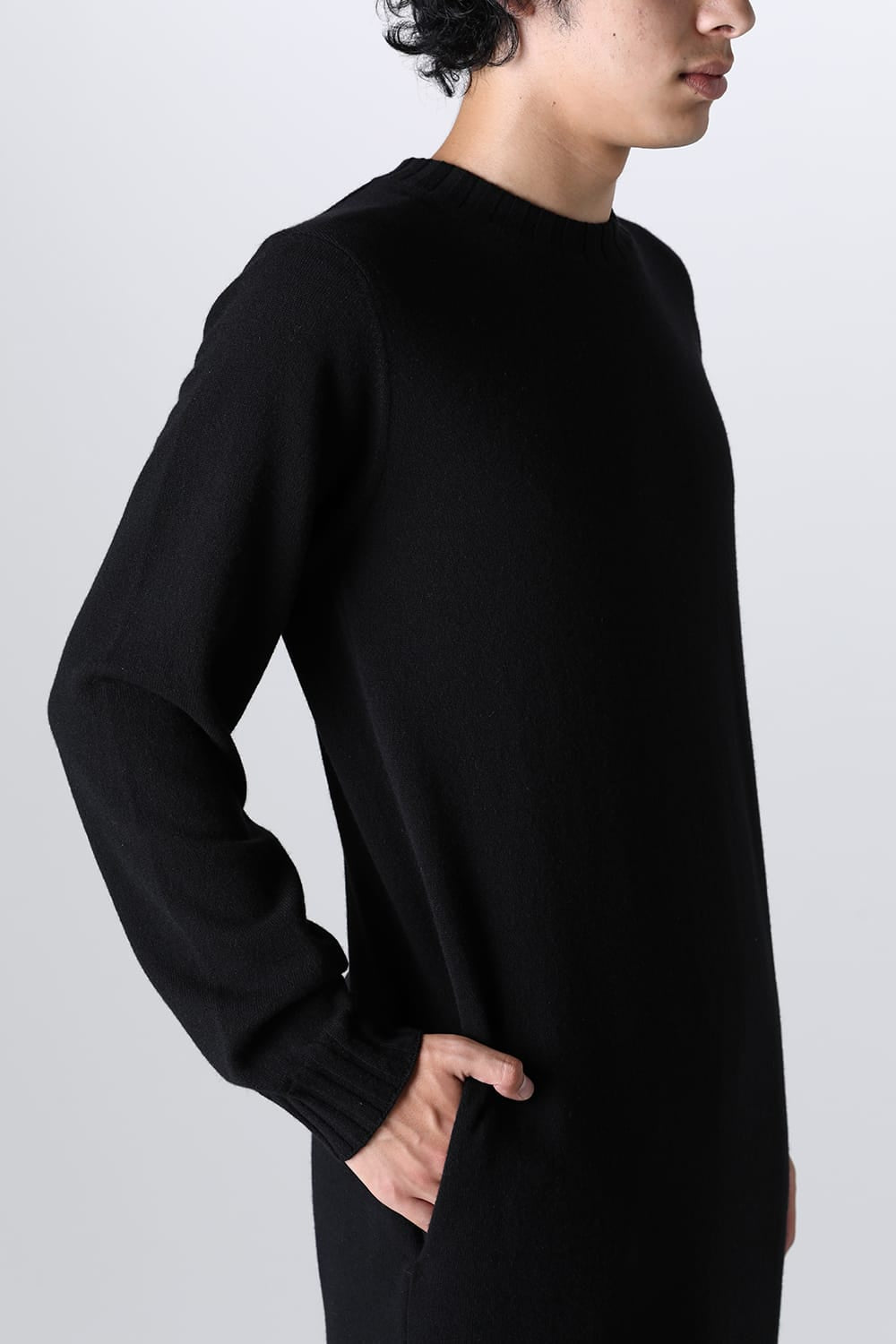 lambs wool maxi crewneck sweater.