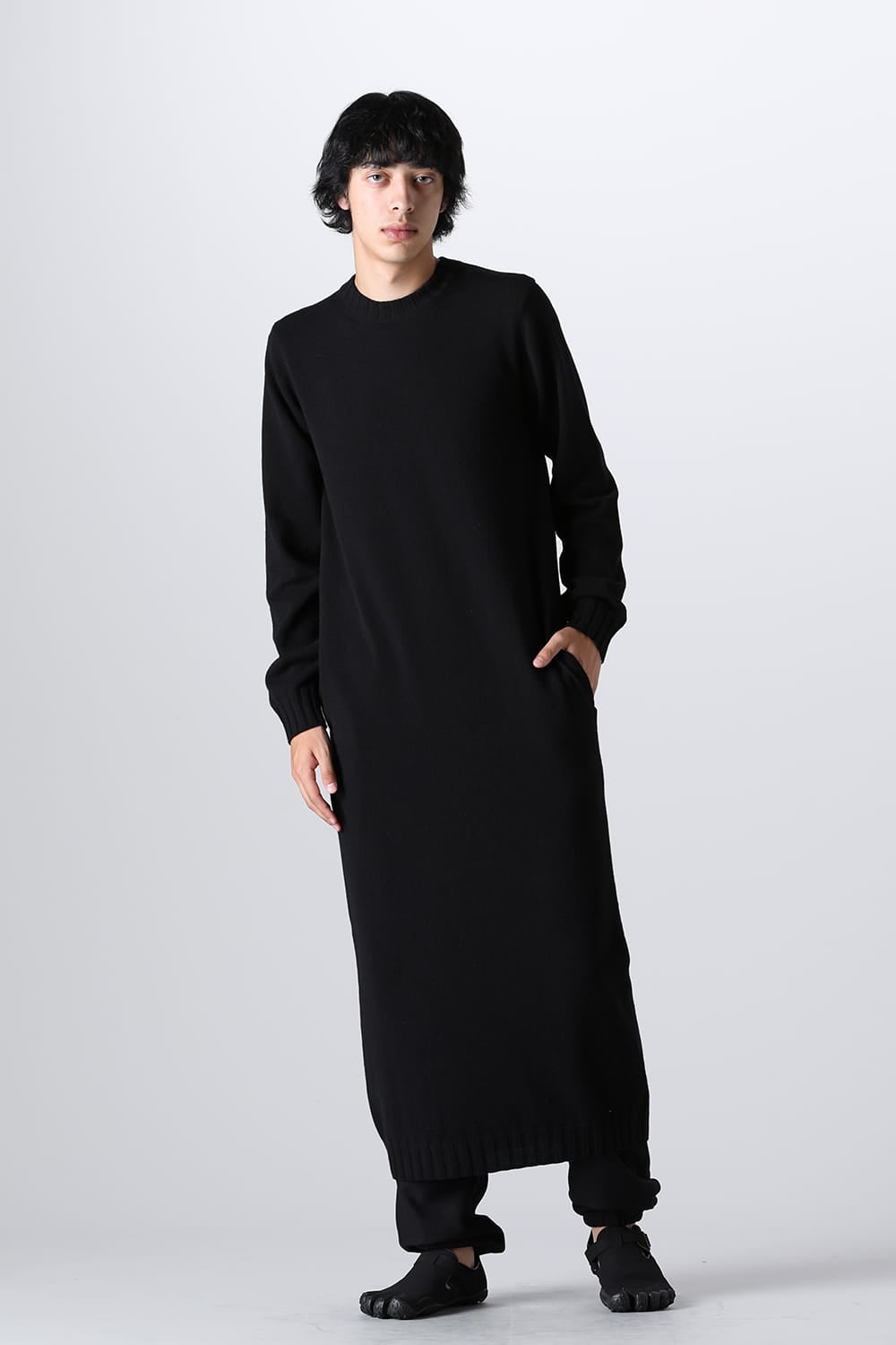 lambs wool maxi crewneck sweater.