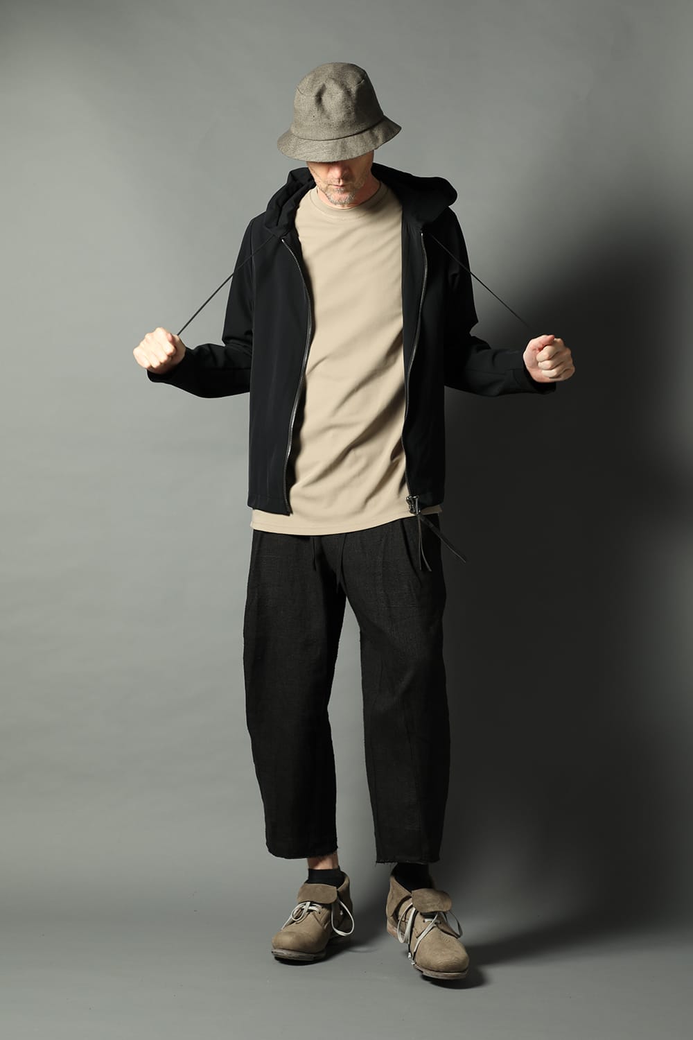 Hooded jacket merino wool jersey bonding