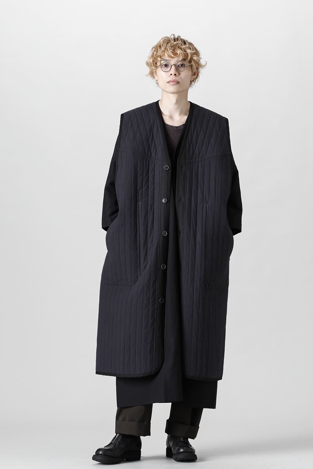 SLEEVELESS COAT #2   PADDED BLACK BUF COTTON