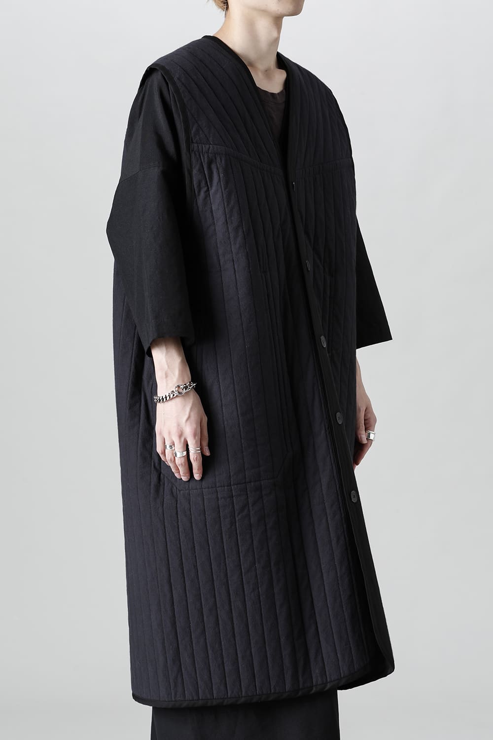 SLEEVELESS COAT #2   PADDED BLACK BUF COTTON