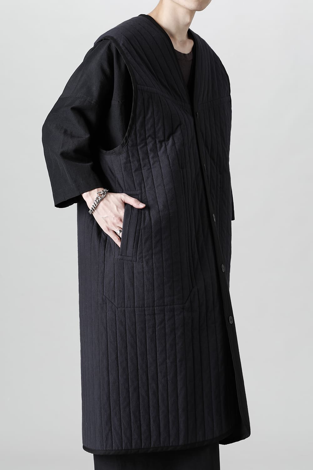 SLEEVELESS COAT #2   PADDED BLACK BUF COTTON