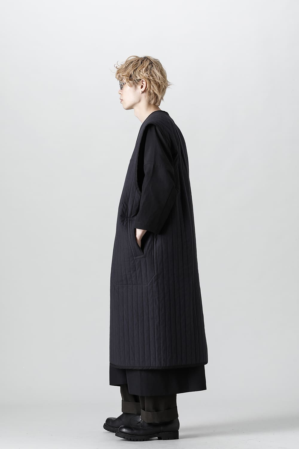 SLEEVELESS COAT #2   PADDED BLACK BUF COTTON