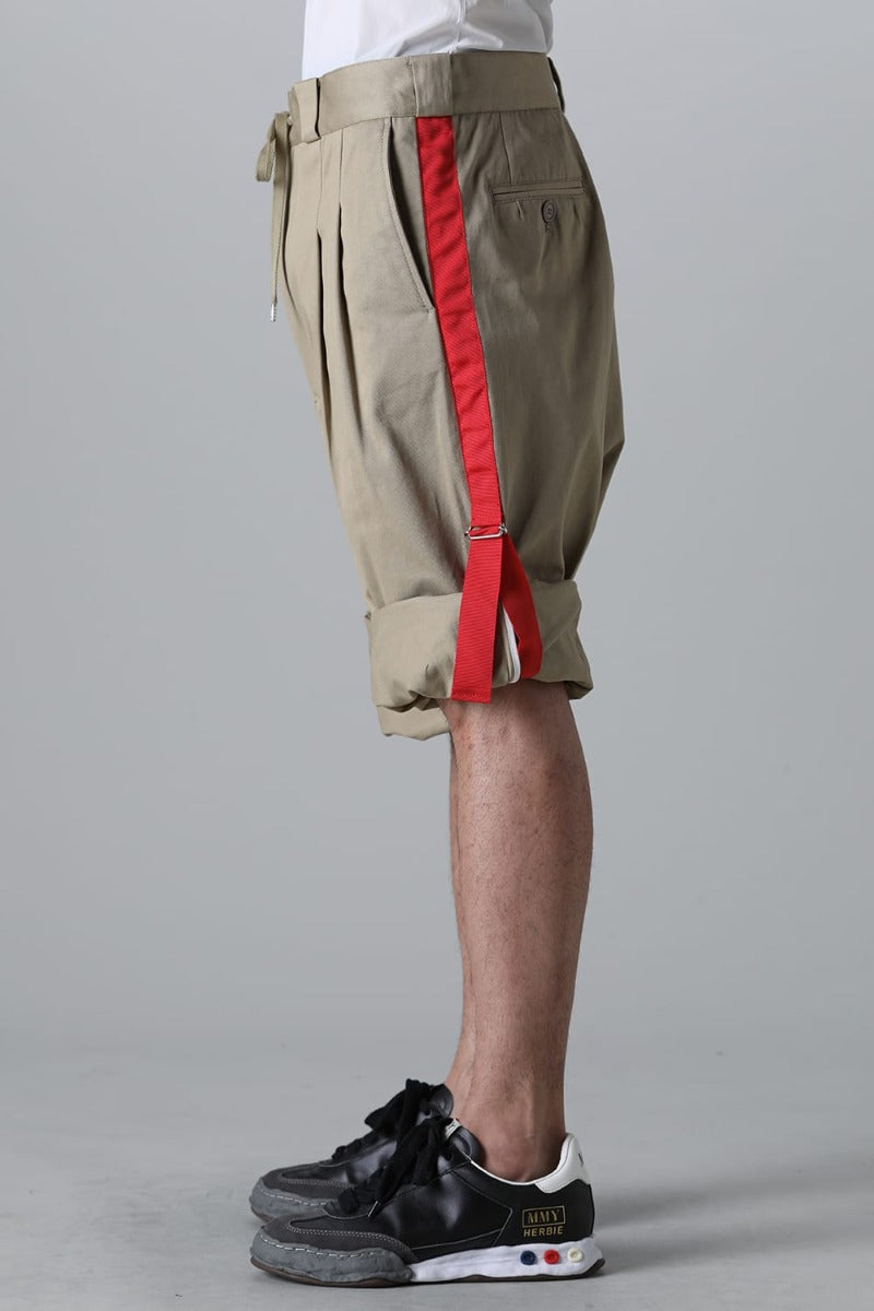 side tape adjustable length 2 tucks work pant. Khaki x Red