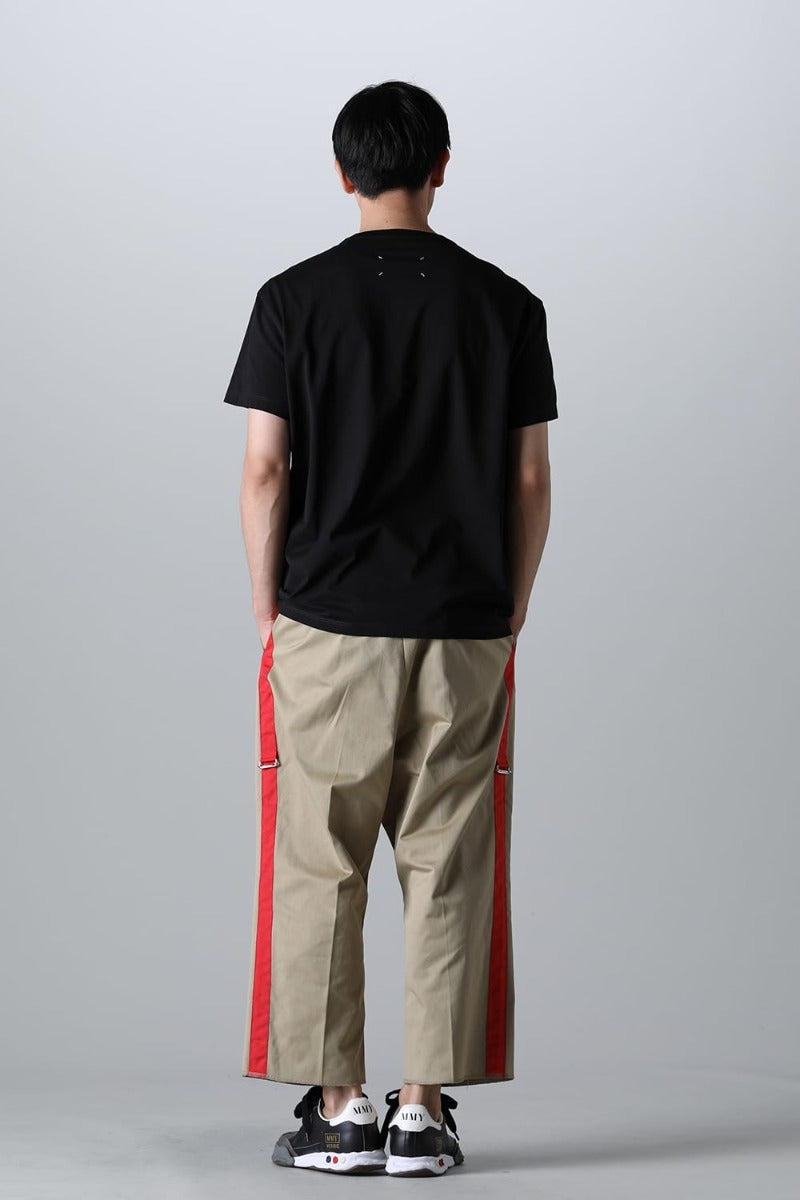 side tape adjustable length 2 tucks work pant. Khaki x Red