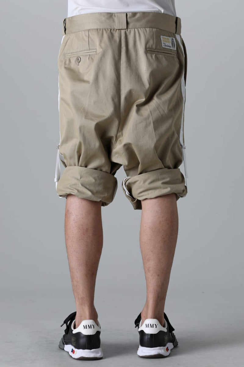 side tape adjustable length 2 tucks work pant. Khaki x White