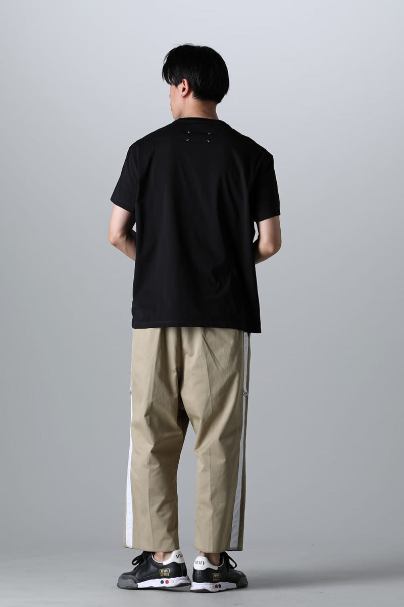 side tape adjustable length 2 tucks work pant. Khaki x White