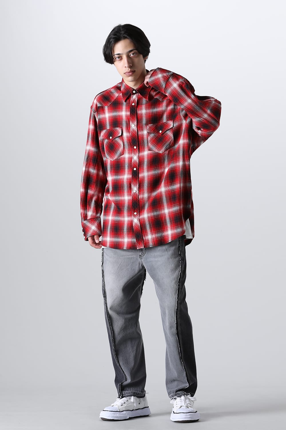 back gusset sleeve western shirt. Red