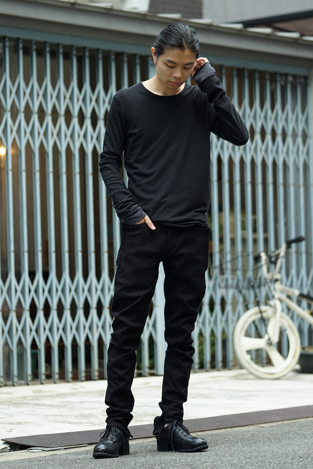 Heavy cotton × linen stretch twist curve pants