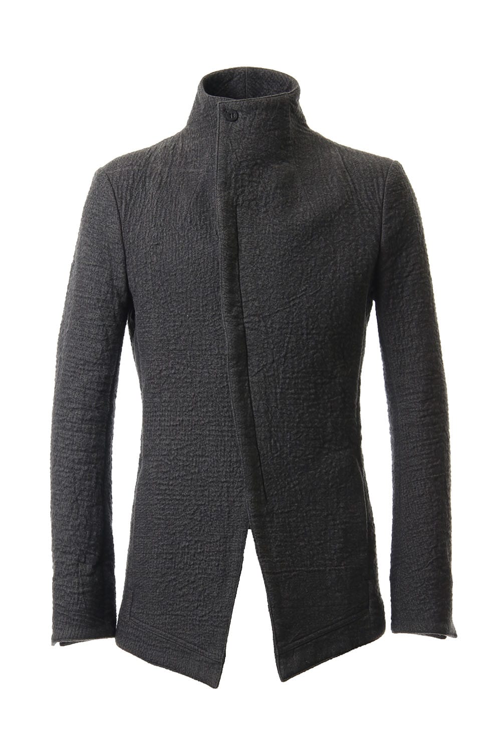 Hand dyed linen x Fleece needle punch High neck jacket Charcoal - ST104-0049A
