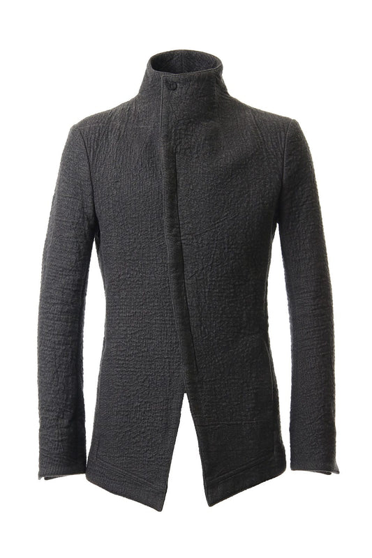Hand dyed linen x Fleece needle punch High neck jacket Charcoal - ST104-0049A