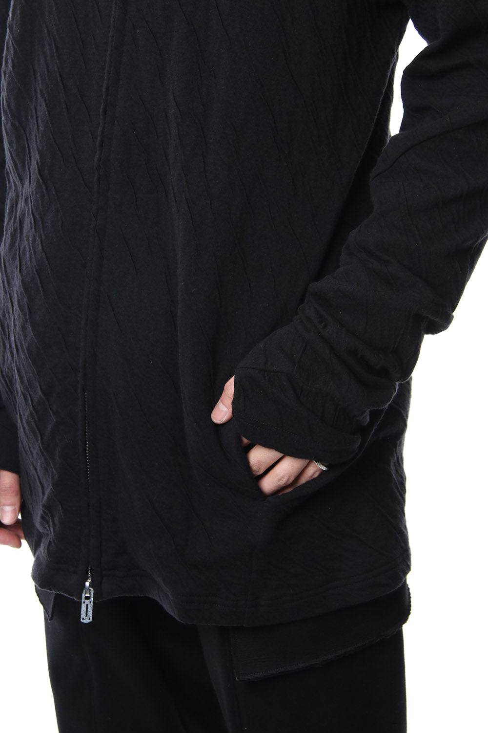 Double cloth cotton jersey spiral arm zip parker