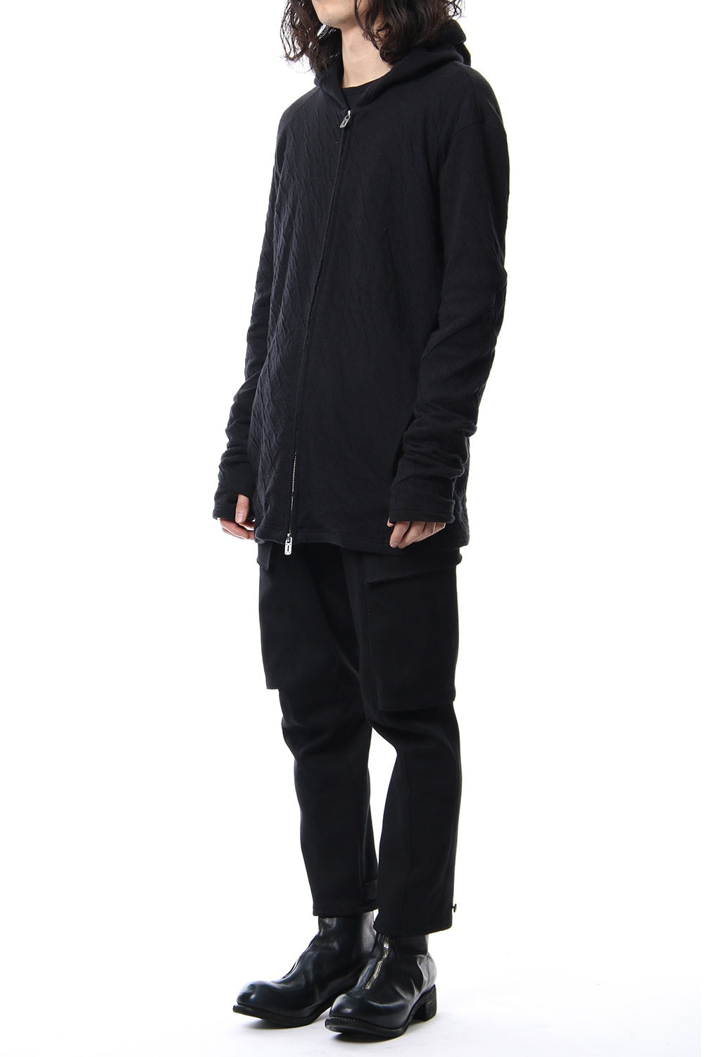 Double cloth cotton jersey spiral arm zip parker