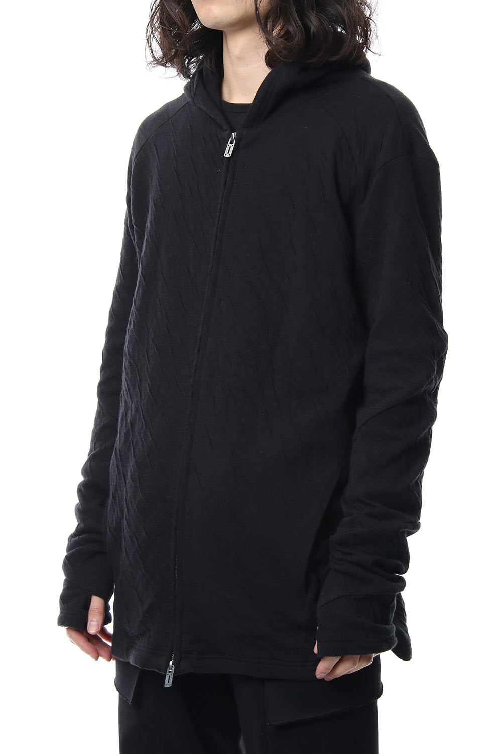 Double cloth cotton jersey spiral arm zip parker