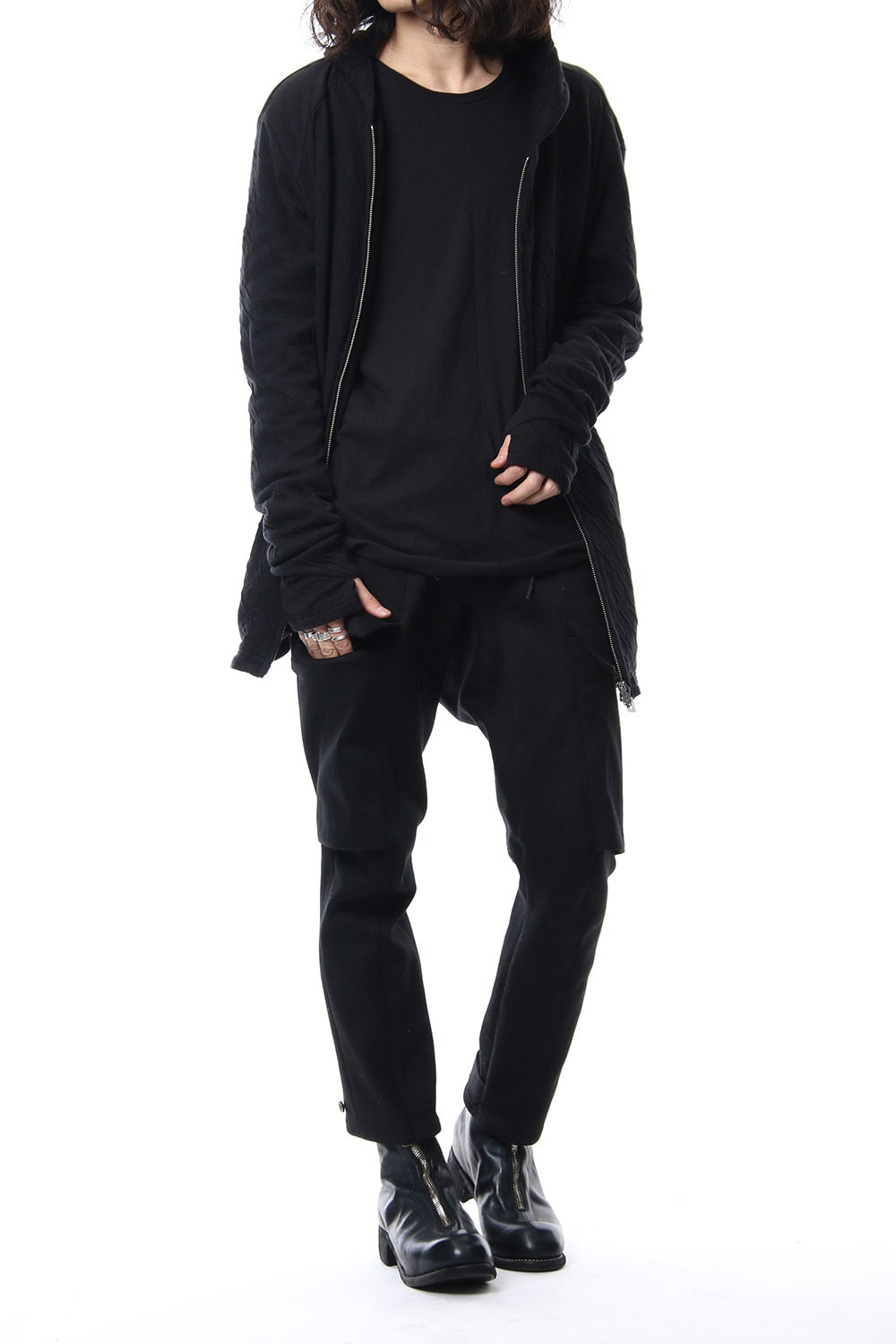 Double cloth cotton jersey spiral arm zip parker