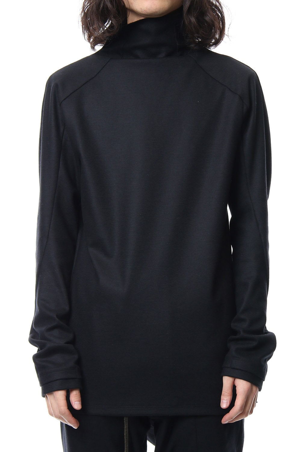 Super 100's wool smooth high neck long sleeve t-shirt