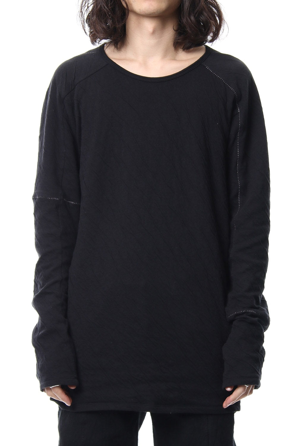 Double cloth cotton jersey overlock long sleeve T-shirt