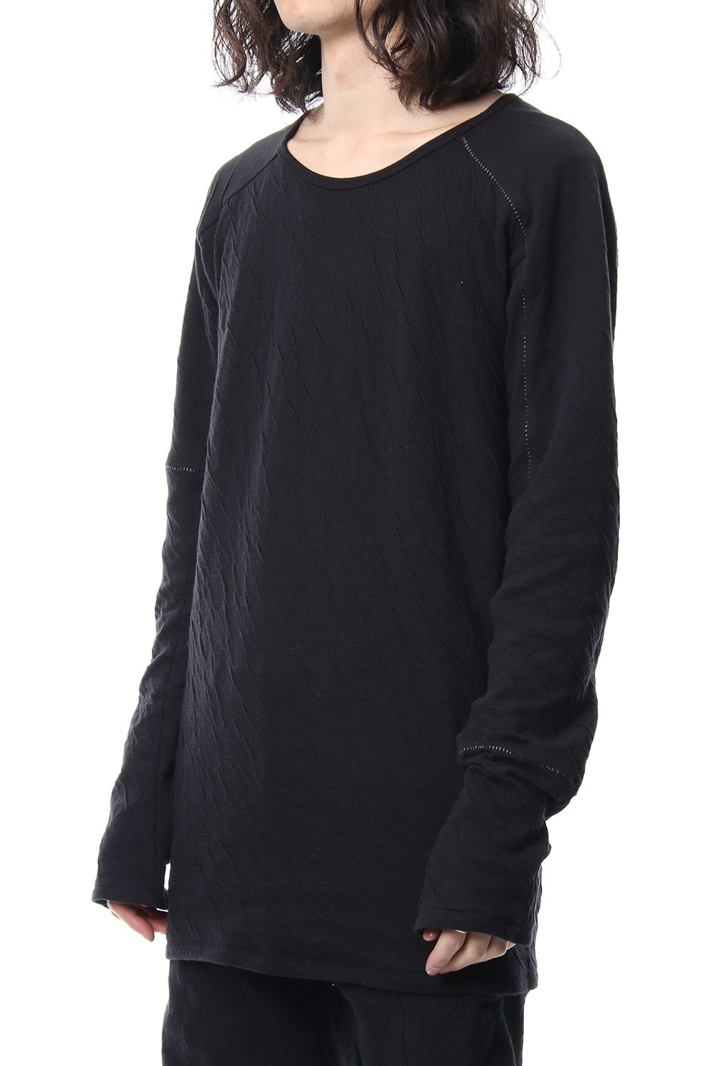 Double cloth cotton jersey overlock long sleeve T-shirt