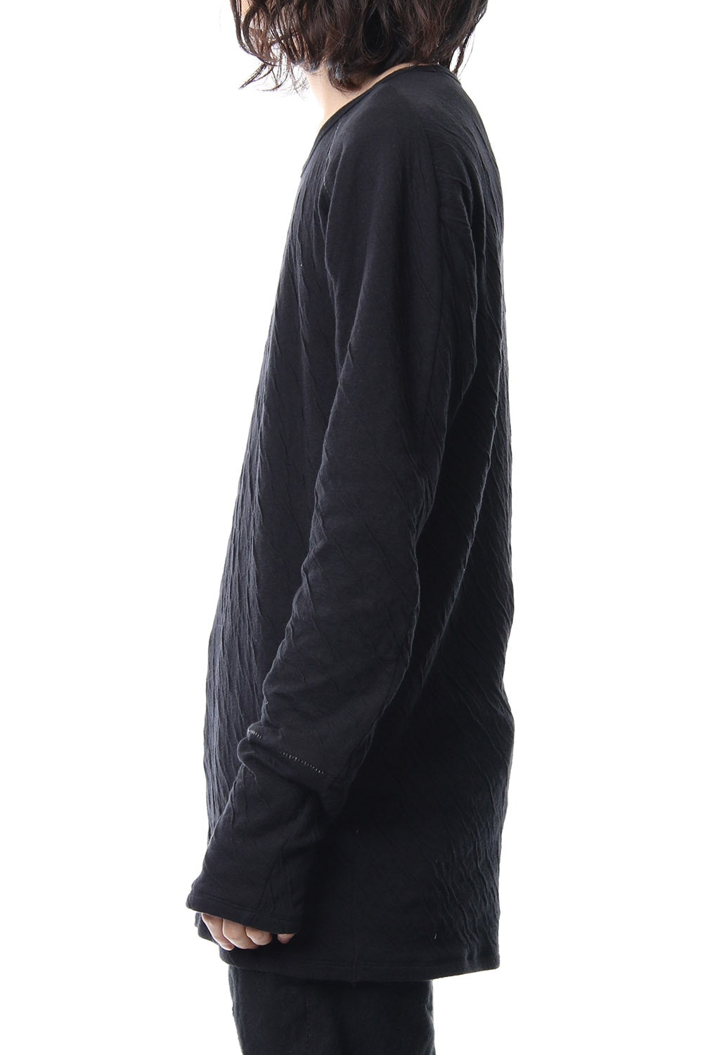 Double cloth cotton jersey overlock long sleeve T-shirt