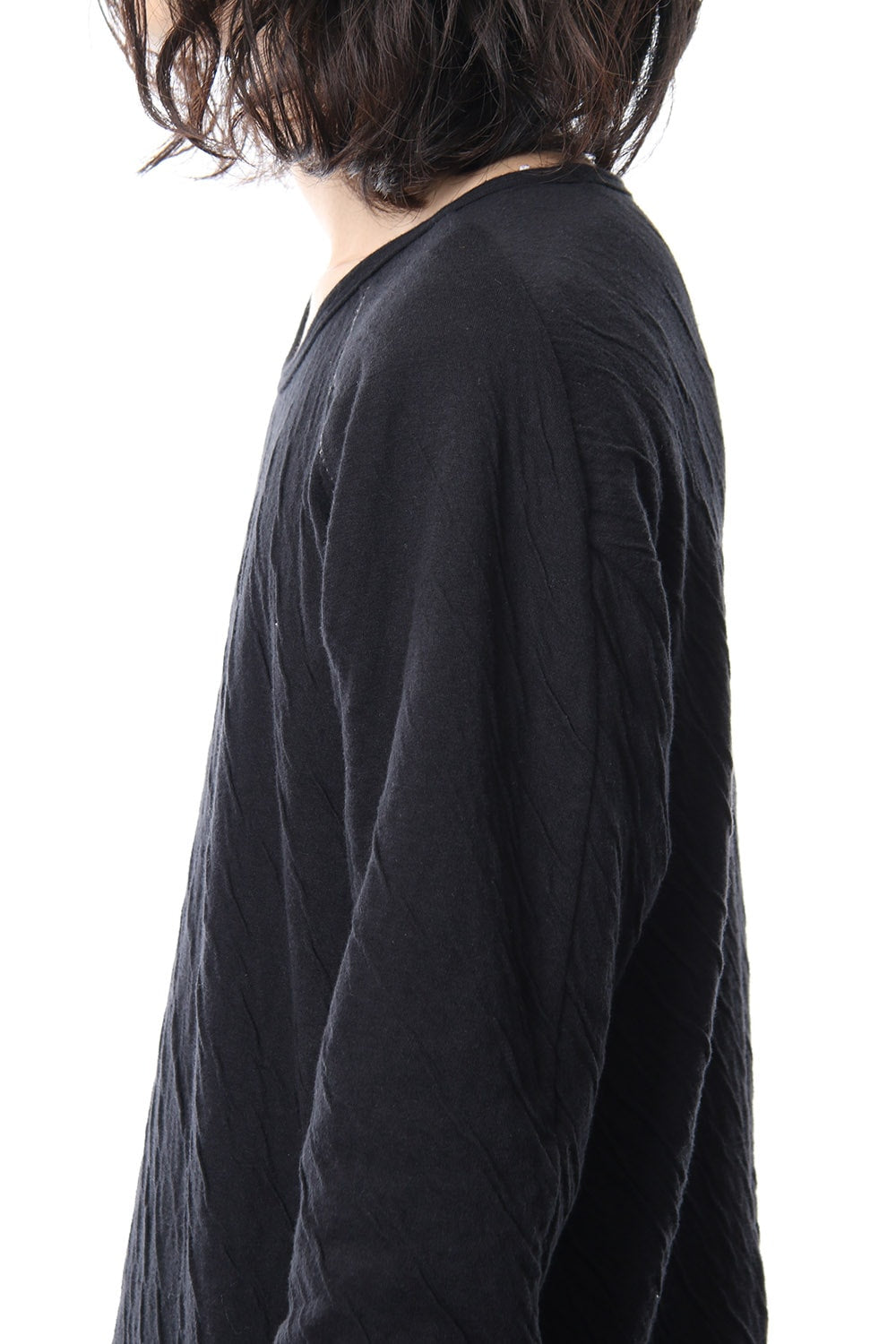 Double cloth cotton jersey overlock long sleeve T-shirt