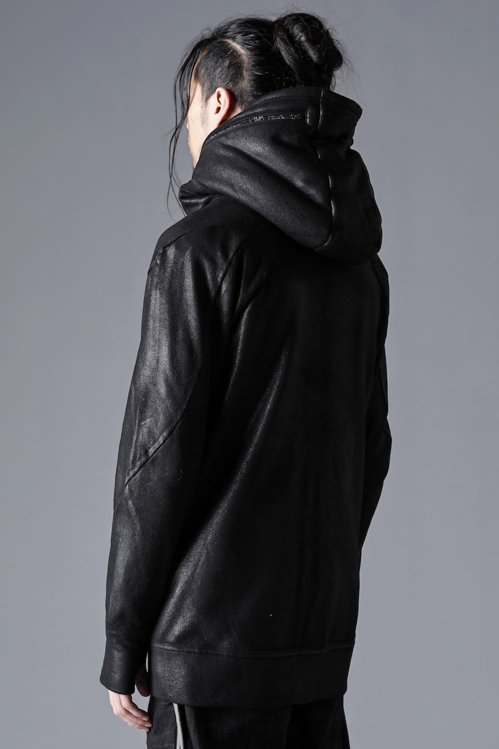 Untwisted yarn fleece-lined coated double zip hooded jacket