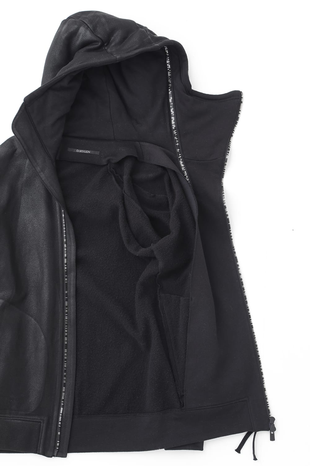 Untwisted yarn fleece-lined coated double zip hooded jacket