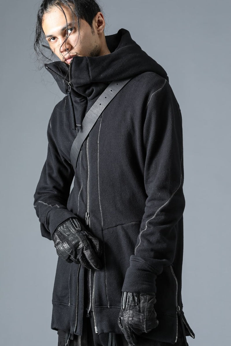 Untwisted yarn-lined hooded jacket Black