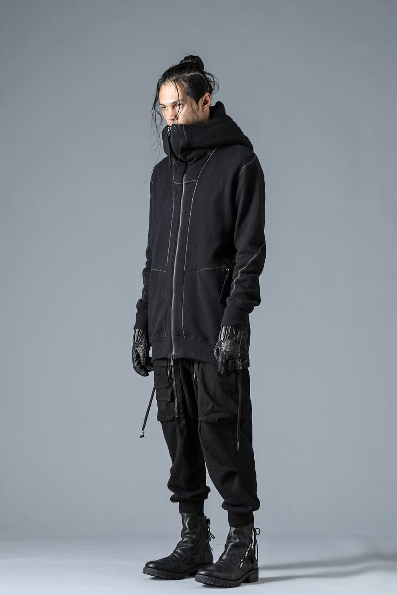 Untwisted yarn-lined hooded jacket Black