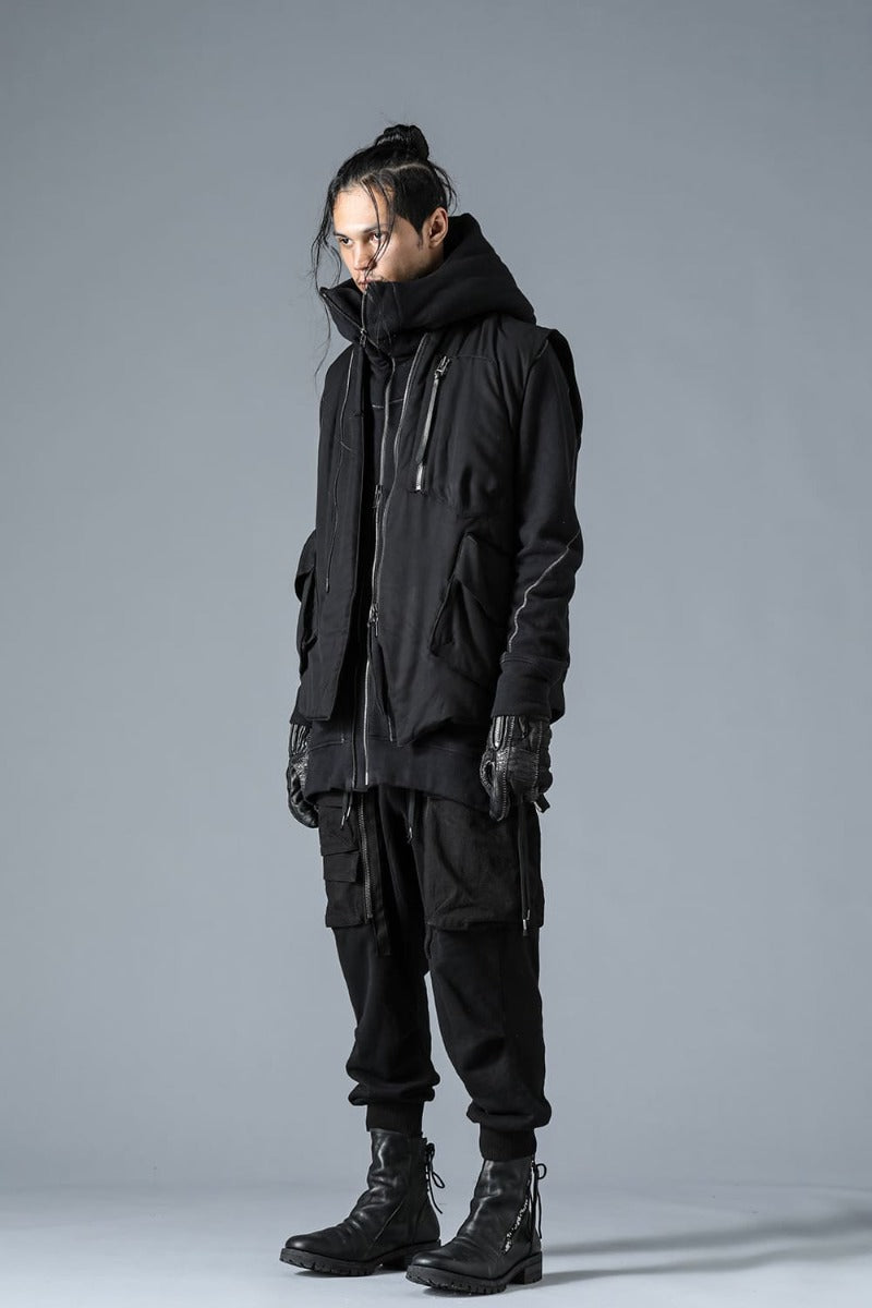 Untwisted yarn-lined hooded jacket Black