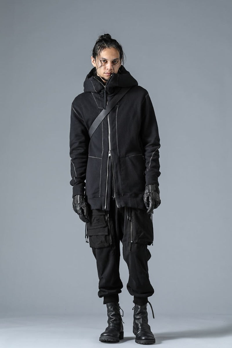 Untwisted yarn-lined hooded jacket Black