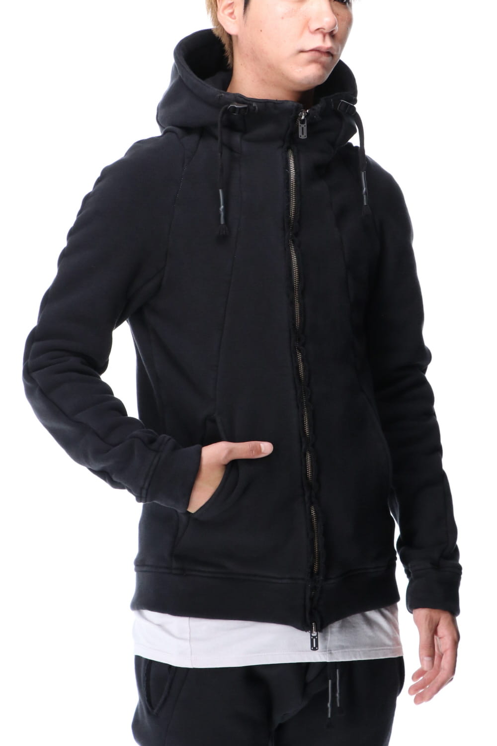 Hyper stretch Cotton jersey Hooded Jacket Black