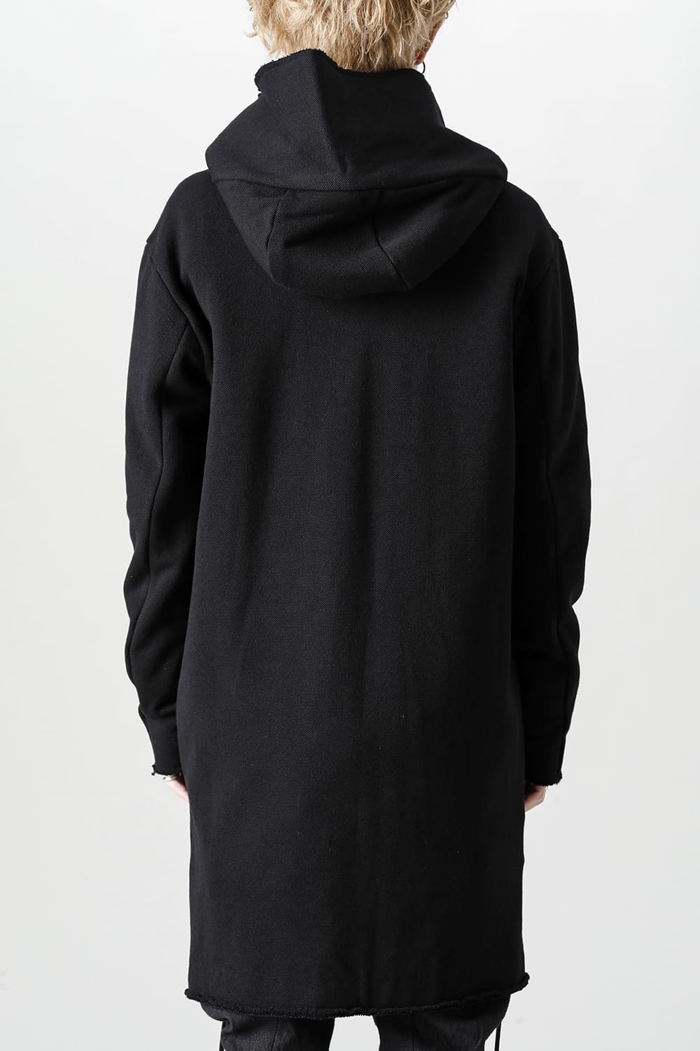 Cashmere x Wool x Cotton Pique Fleece-Lined Hooded Long Coat