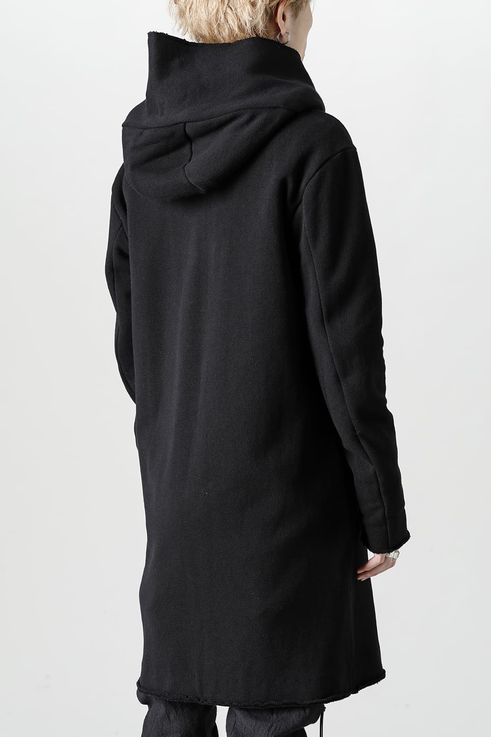 Cashmere x Wool x Cotton Pique Fleece-Lined Hooded Long Coat