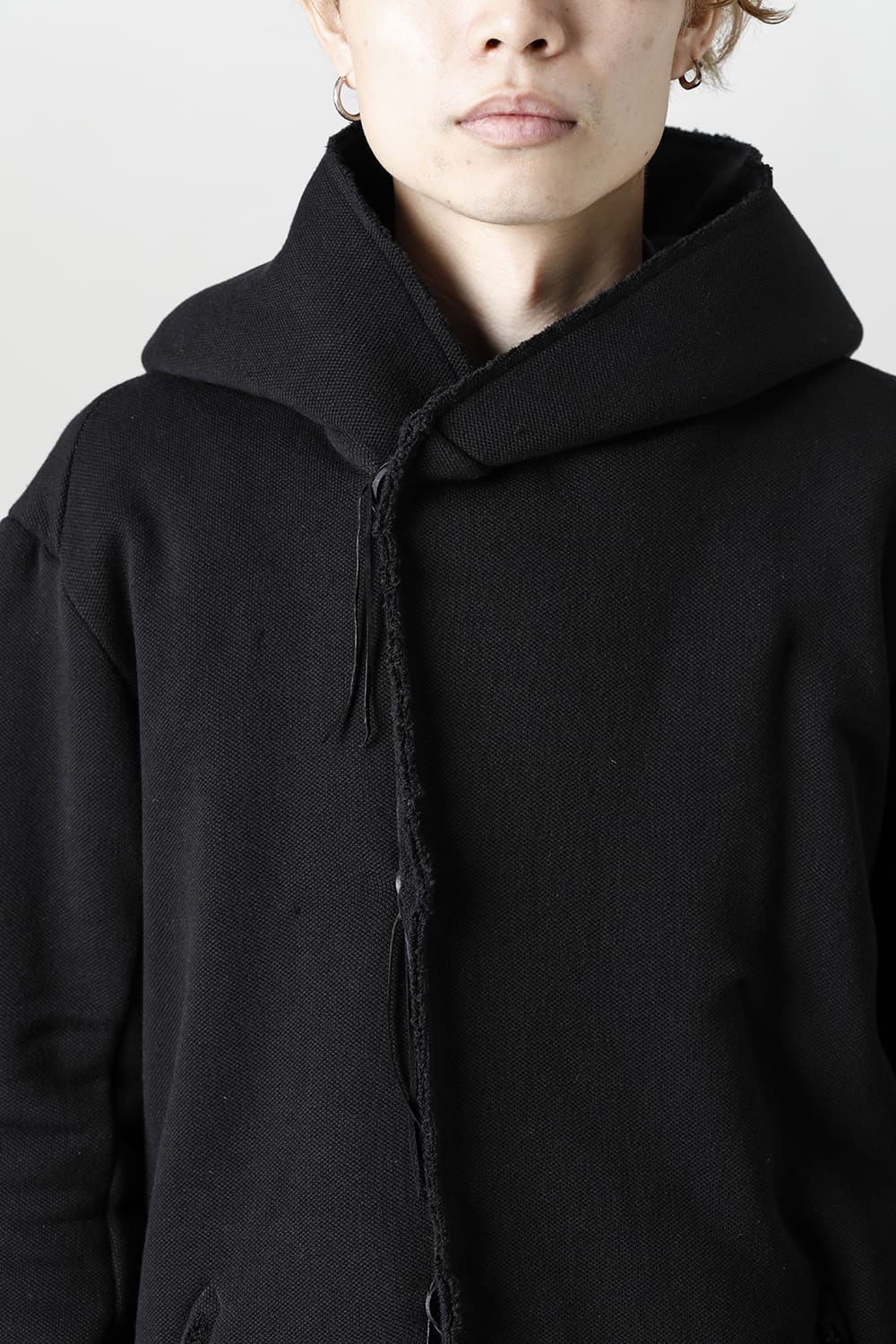 Cashmere x Wool x Cotton Pique Fleece-Lined Hooded Long Coat