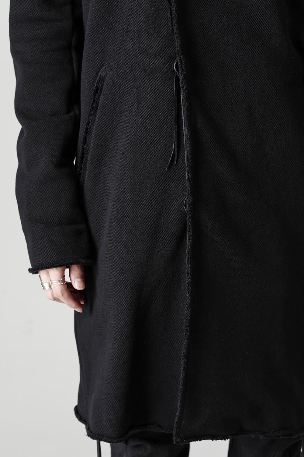 Cashmere x Wool x Cotton Pique Fleece-Lined Hooded Long Coat