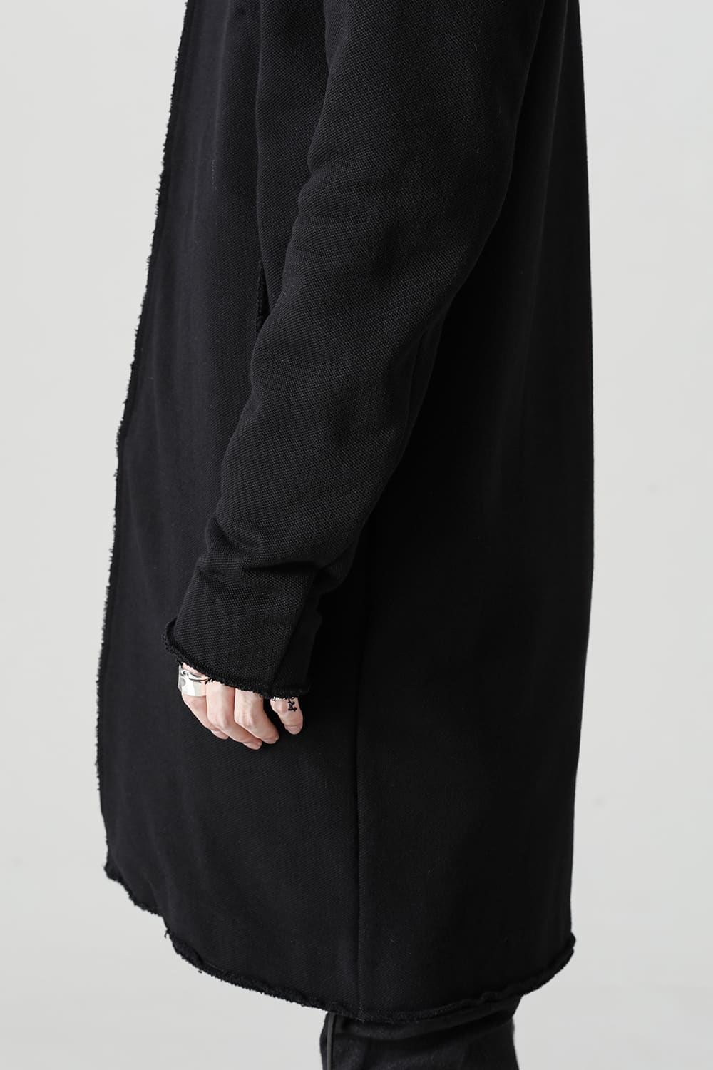 Cashmere x Wool x Cotton Pique Fleece-Lined Hooded Long Coat