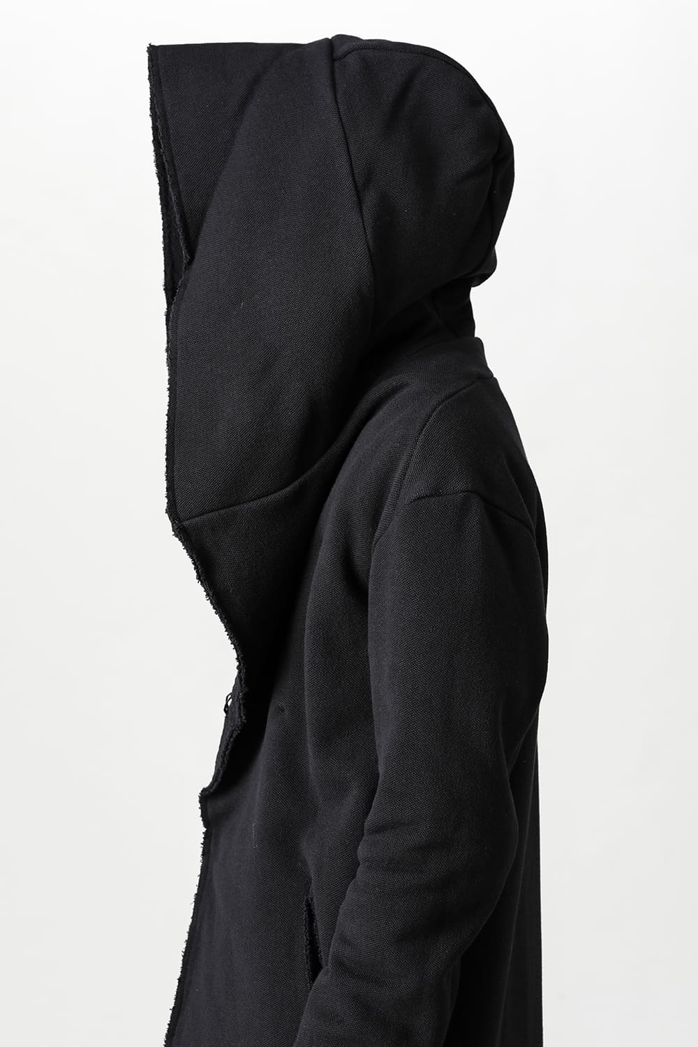 Cashmere x Wool x Cotton Pique Fleece-Lined Hooded Long Coat