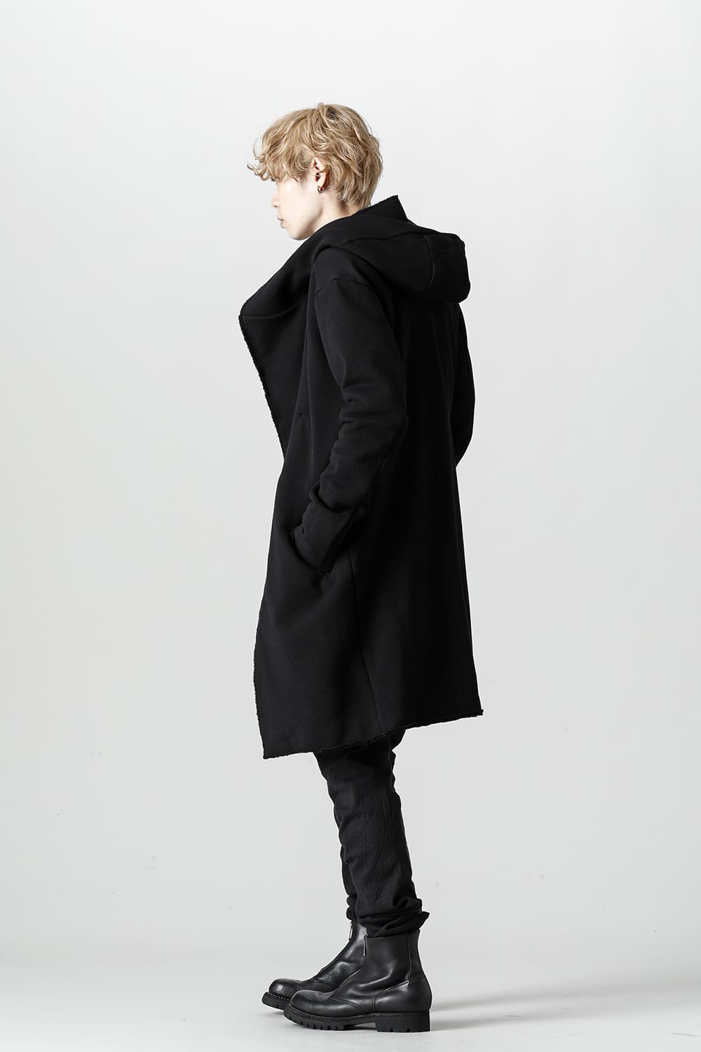 Cashmere x Wool x Cotton Pique Fleece-Lined Hooded Long Coat