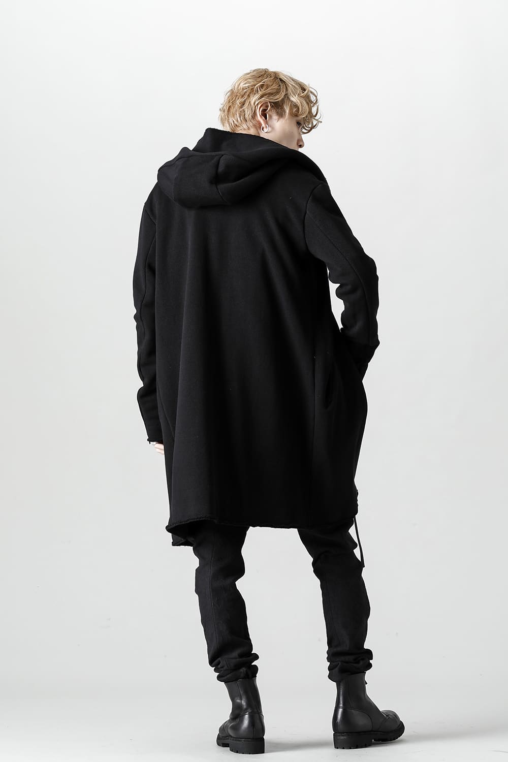 Cashmere x Wool x Cotton Pique Fleece-Lined Hooded Long Coat