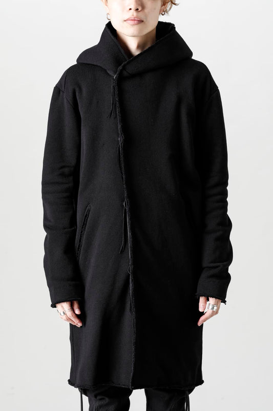 Cashmere x Wool x Cotton Pique Fleece-Lined Hooded Long Coat