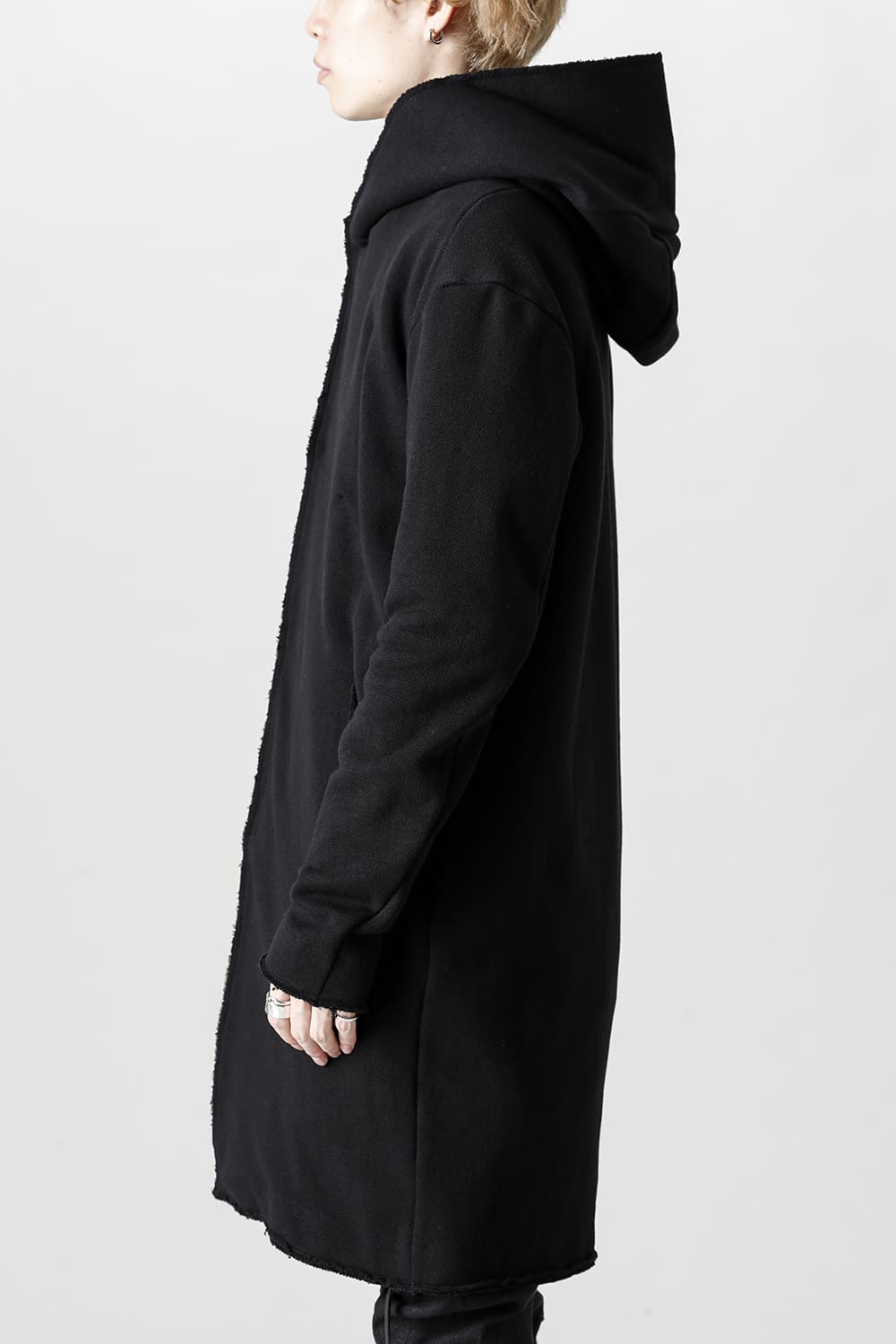 Cashmere x Wool x Cotton Pique Fleece-Lined Hooded Long Coat