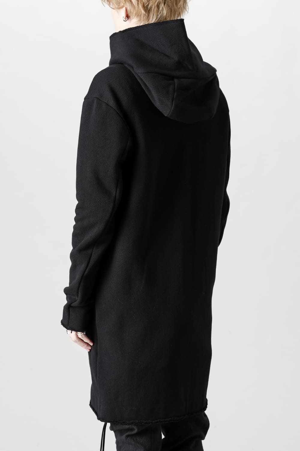 Cashmere x Wool x Cotton Pique Fleece-Lined Hooded Long Coat