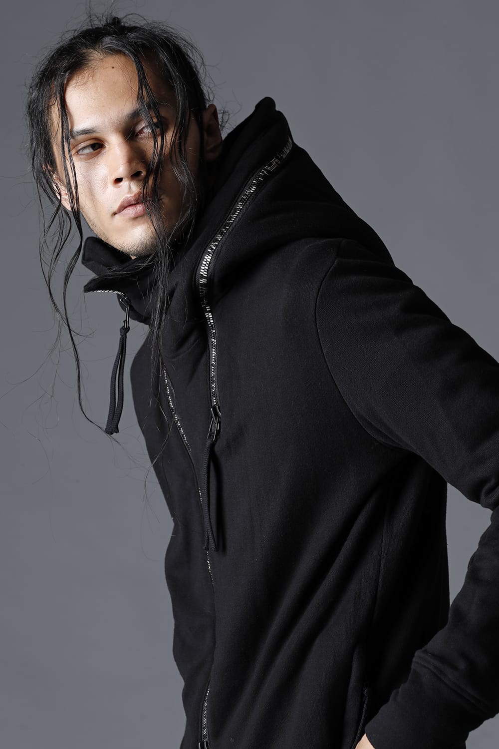 Double Zipper Hooded Jacket w/Untwisted Yarn Fleece Lining Black